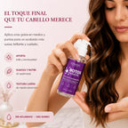 Mujer aplicando aceite capilar Kormesic Botox Keratin en el cabello para un acabado suave, brillante y cuidado